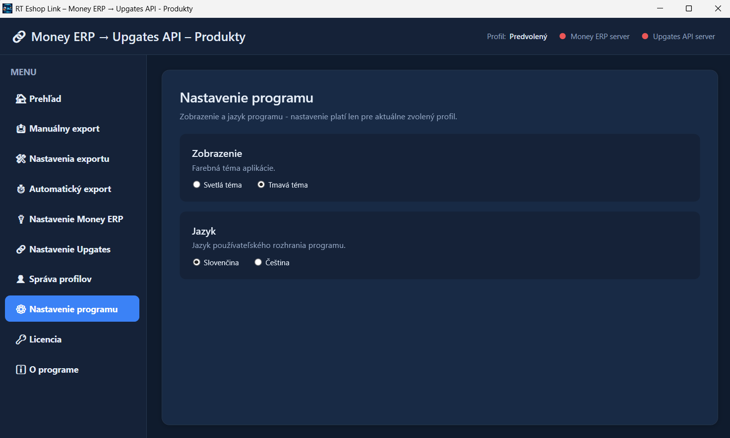 Prepojenie Money ERP a Upgates - ukážka Prepojenie Money ERP a Upgates - ukážka