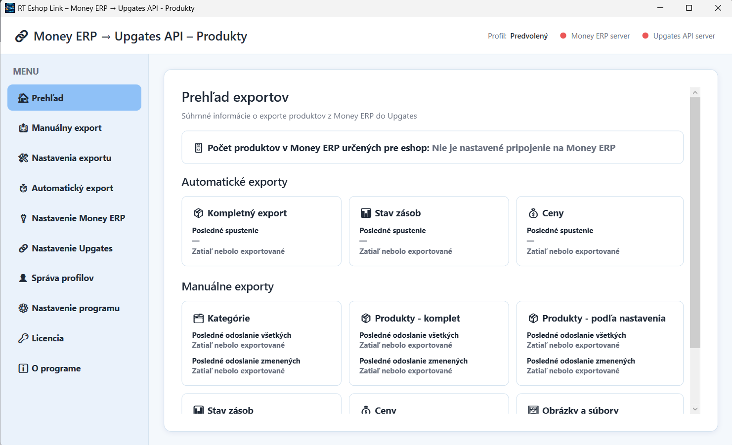 Prepojenie Money ERP a Upgates - ukážka Prepojenie Money ERP a Upgates - ukážka